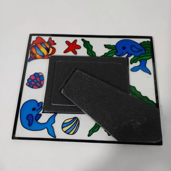Glass Hand-Painted Sea Life Picture Frame Holds 2"x3" Photo - Picture 9 of 9